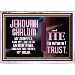 JEHOVAH SHALOM OUR GOODNESS FORTRESS HIGH TOWER DELIVERER AND SHIELD  Encouraging Bible Verse Acrylic Frame  GWABIDE10749  "24X16"