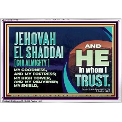 JEHOVAH EL SHADDAI GOD ALMIGHTY OUR GOODNESS FORTRESS HIGH TOWER DELIVERER AND SHIELD  Christian Quotes Acrylic Frame  GWABIDE10752  "24X16"