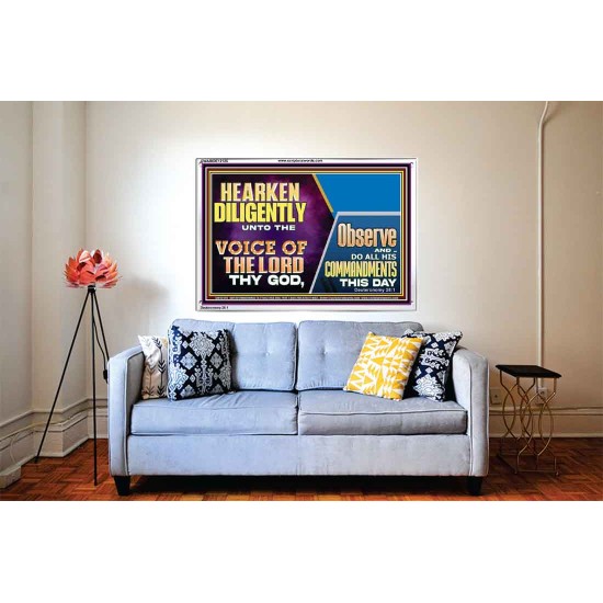 HEARKEN DILIGENTLY UNTO THE VOICE OF THE LORD THY GOD  Custom Wall Scriptural Art  GWABIDE12126  