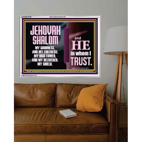 JEHOVAH SHALOM OUR GOODNESS FORTRESS HIGH TOWER DELIVERER AND SHIELD  Encouraging Bible Verse Acrylic Frame  GWABIDE10749  