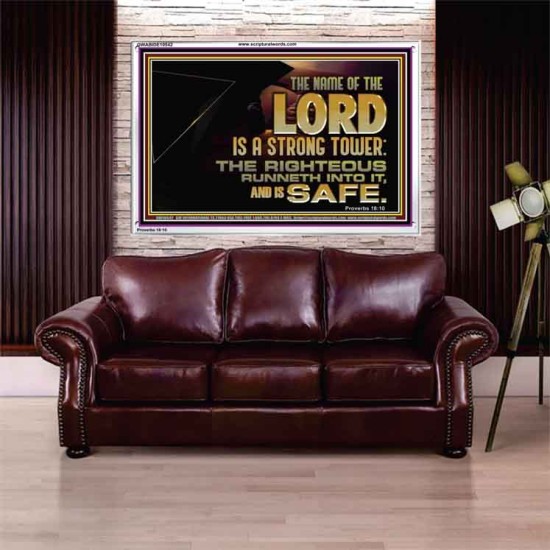 THE NAME OF THE LORD IS A STRONG TOWER  Contemporary Christian Wall Art  GWABIDE10542  