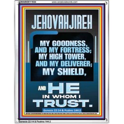 JEHOVAH JIREH MY GOODNESS MY FORTRESS MY HIGH TOWER MY DELIVERER MY SHIELD  Sanctuary Wall Portrait  GWABIDE11934  "16X24"