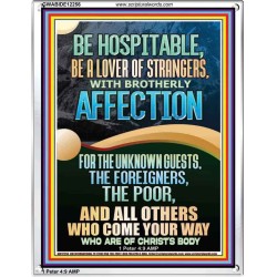 BE HOSPITABLE BE A LOVER OF STRANGERS WITH BROTHERLY AFFECTION  Christian Wall Art  GWABIDE12256  "16X24"
