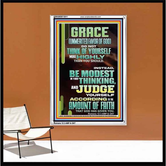 GRACE UNMERITED FAVOR OF GOD BE MODEST IN YOUR THINKING AND JUDGE YOURSELF  Christian Portrait Wall Art  GWABIDE13011  