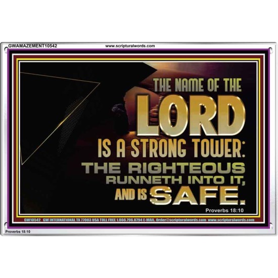 THE NAME OF THE LORD IS A STRONG TOWER  Contemporary Christian Wall Art  GWAMAZEMENT10542  