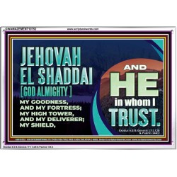 JEHOVAH EL SHADDAI GOD ALMIGHTY OUR GOODNESS FORTRESS HIGH TOWER DELIVERER AND SHIELD  Christian Quotes Acrylic Frame  GWAMAZEMENT10752  "32X24"