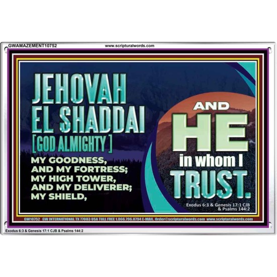 JEHOVAH EL SHADDAI GOD ALMIGHTY OUR GOODNESS FORTRESS HIGH TOWER DELIVERER AND SHIELD  Christian Quotes Acrylic Frame  GWAMAZEMENT10752  