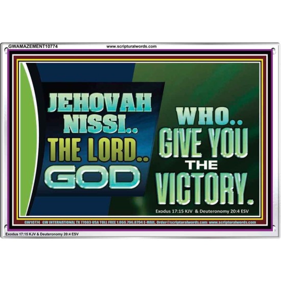JEHOVAHNISSI THE LORD GOD WHO GIVE YOU THE VICTORY  Bible Verses Wall Art  GWAMAZEMENT10774  