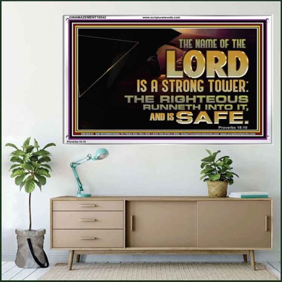 THE NAME OF THE LORD IS A STRONG TOWER  Contemporary Christian Wall Art  GWAMAZEMENT10542  