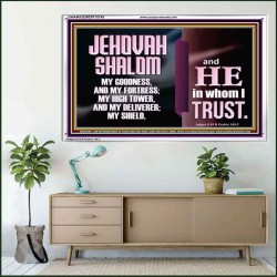 JEHOVAH SHALOM OUR GOODNESS FORTRESS HIGH TOWER DELIVERER AND SHIELD  Encouraging Bible Verse Acrylic Frame  GWAMAZEMENT10749  "32X24"