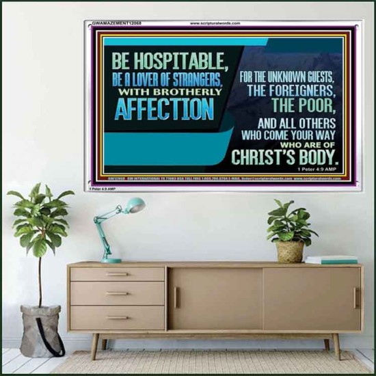 BE A LOVER OF STRANGERS WITH BROTHERLY AFFECTION FOR THE UNKNOWN GUEST  Bible Verse Wall Art  GWAMAZEMENT12068  