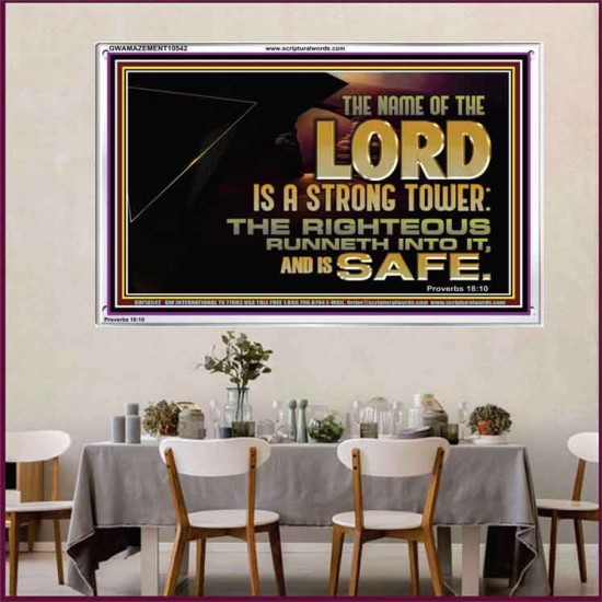 THE NAME OF THE LORD IS A STRONG TOWER  Contemporary Christian Wall Art  GWAMAZEMENT10542  