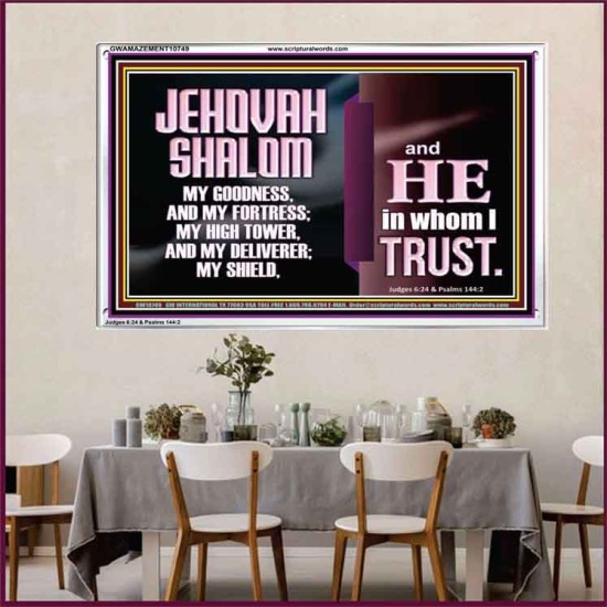 JEHOVAH SHALOM OUR GOODNESS FORTRESS HIGH TOWER DELIVERER AND SHIELD  Encouraging Bible Verse Acrylic Frame  GWAMAZEMENT10749  