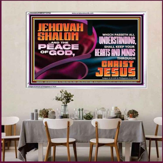 JEHOVAH SHALOM THE PEACE OF GOD KEEP YOUR HEARTS AND MINDS  Bible Verse Wall Art Acrylic Frame  GWAMAZEMENT10782  
