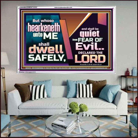 WHOSO HEARKENETH UNTO THE LORD SHALL DWELL SAFELY  Christian Artwork  GWAMAZEMENT10767  