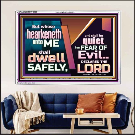 WHOSO HEARKENETH UNTO THE LORD SHALL DWELL SAFELY  Christian Artwork  GWAMAZEMENT10767  