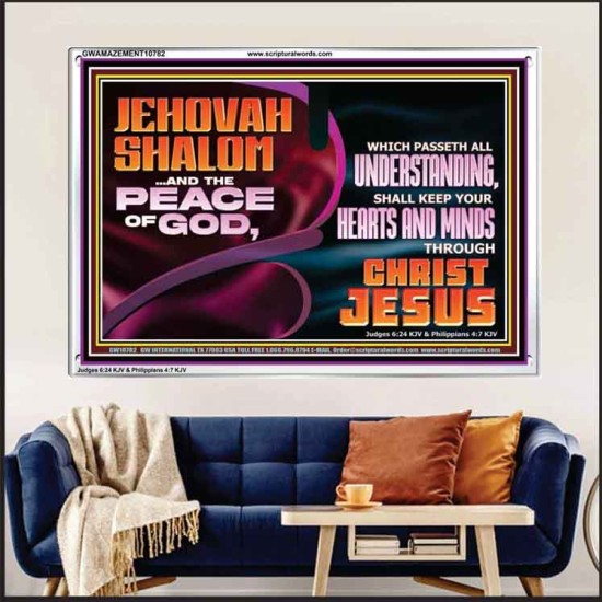 JEHOVAH SHALOM THE PEACE OF GOD KEEP YOUR HEARTS AND MINDS  Bible Verse Wall Art Acrylic Frame  GWAMAZEMENT10782  