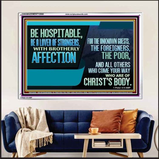 BE A LOVER OF STRANGERS WITH BROTHERLY AFFECTION FOR THE UNKNOWN GUEST  Bible Verse Wall Art  GWAMAZEMENT12068  