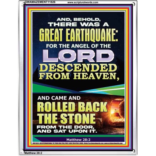 THE ANGEL OF THE LORD DESCENDED FROM HEAVEN AND ROLLED BACK THE STONE FROM THE DOOR  Custom Wall Scripture Art  GWAMAZEMENT11826  