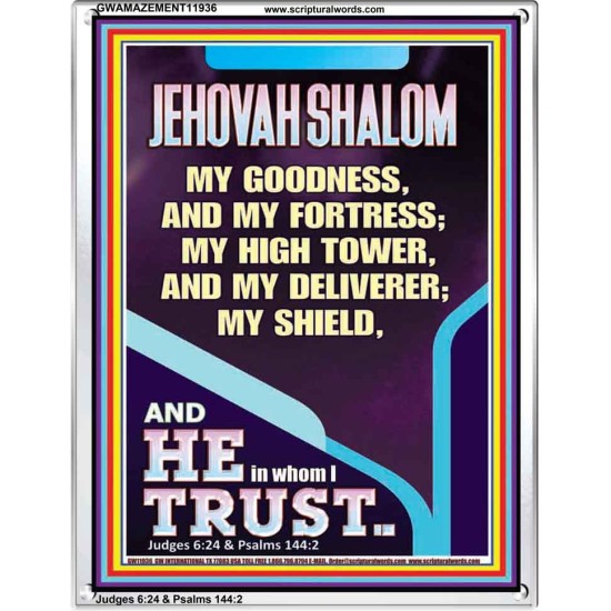 JEHOVAH SHALOM MY GOODNESS MY FORTRESS MY HIGH TOWER MY DELIVERER MY SHIELD  Unique Scriptural Portrait  GWAMAZEMENT11936  