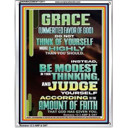 GRACE UNMERITED FAVOR OF GOD BE MODEST IN YOUR THINKING AND JUDGE YOURSELF  Christian Portrait Wall Art  GWAMAZEMENT13011  "24x32"