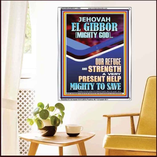 JEHOVAH EL GIBBOR MIGHTY GOD OUR REFUGE AND STRENGTH  Unique Power Bible Portrait  GWAMAZEMENT11892  