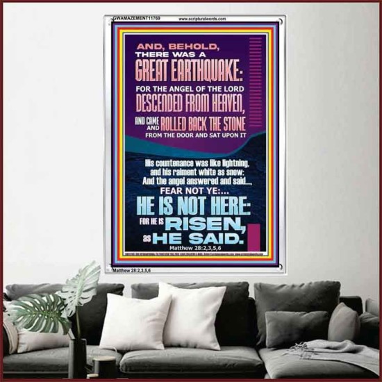 A GREAT EARTHQUAKE AND THE STONE ROLLED BACK FROM THE DOOR  Contemporary Christian Wall Art Portrait  GWAMAZEMENT11769  