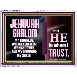 JEHOVAH SHALOM OUR GOODNESS FORTRESS HIGH TOWER DELIVERER AND SHIELD  Encouraging Bible Verse Acrylic Frame  GWAMBASSADOR10749  "48x32"