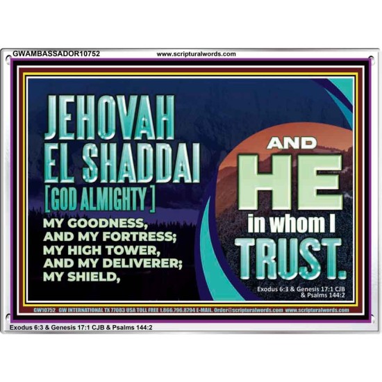 JEHOVAH EL SHADDAI GOD ALMIGHTY OUR GOODNESS FORTRESS HIGH TOWER DELIVERER AND SHIELD  Christian Quotes Acrylic Frame  GWAMBASSADOR10752  