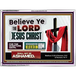 WHOSOEVER BELIEVETH ON HIM SHALL NOT BE ASHAMED  Contemporary Christian Wall Art  GWAMBASSADOR9917  "48x32"