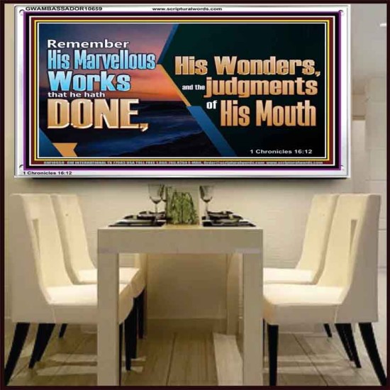 REMEMBER HIS WONDERS AND THE JUDGMENTS OF HIS MOUTH  Church Acrylic Frame  GWAMBASSADOR10659  