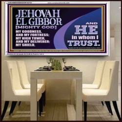 JEHOVAH EL GIBBOR MIGHTY GOD OUR GOODNESS FORTRESS HIGH TOWER DELIVERER AND SHIELD  Encouraging Bible Verse Acrylic Frame  GWAMBASSADOR10751  "48x32"