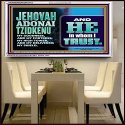 JEHOVAH ADONAI TZIDKENU OUR RIGHTEOUSNESS OUR GOODNESS FORTRESS HIGH TOWER DELIVERER AND SHIELD  Christian Quotes Acrylic Frame  GWAMBASSADOR10753  "48x32"