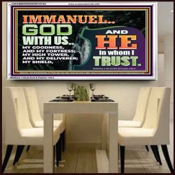 IMMANUEL..GOD WITH US OUR GOODNESS FORTRESS HIGH TOWER DELIVERER AND SHIELD  Christian Quote Acrylic Frame  GWAMBASSADOR10755  "48x32"