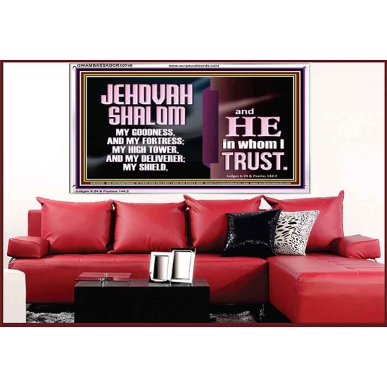 JEHOVAH SHALOM OUR GOODNESS FORTRESS HIGH TOWER DELIVERER AND SHIELD  Encouraging Bible Verse Acrylic Frame  GWAMBASSADOR10749  
