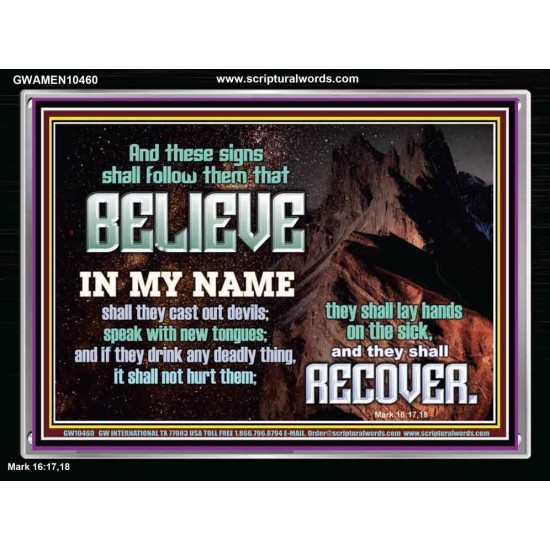 IN MY NAME SHALL THEY CAST OUT DEVILS  Christian Quotes Acrylic Frame  GWAMEN10460  