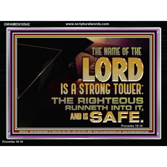 THE NAME OF THE LORD IS A STRONG TOWER  Contemporary Christian Wall Art  GWAMEN10542  