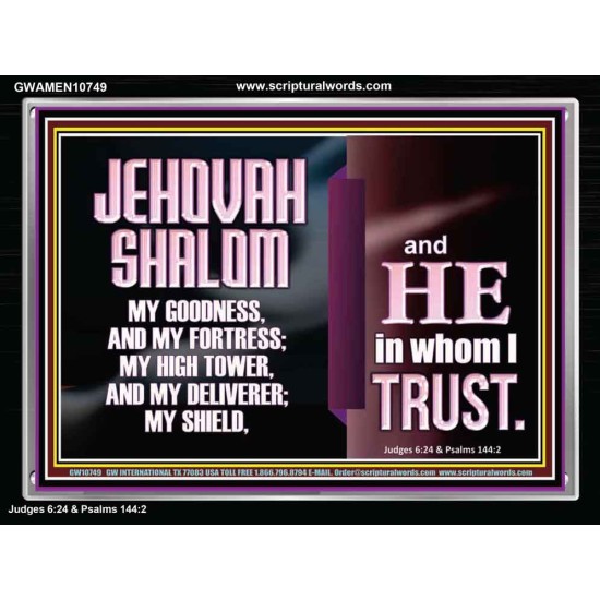 JEHOVAH SHALOM OUR GOODNESS FORTRESS HIGH TOWER DELIVERER AND SHIELD  Encouraging Bible Verse Acrylic Frame  GWAMEN10749  