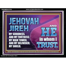 JEHOVAH JIREH OUR GOODNESS FORTRESS HIGH TOWER DELIVERER AND SHIELD  Encouraging Bible Verses Acrylic Frame  GWAMEN10750  