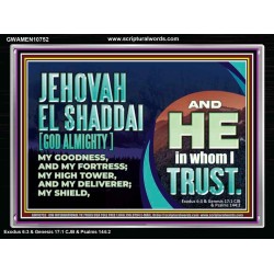 JEHOVAH EL SHADDAI GOD ALMIGHTY OUR GOODNESS FORTRESS HIGH TOWER DELIVERER AND SHIELD  Christian Quotes Acrylic Frame  GWAMEN10752  "33x25"