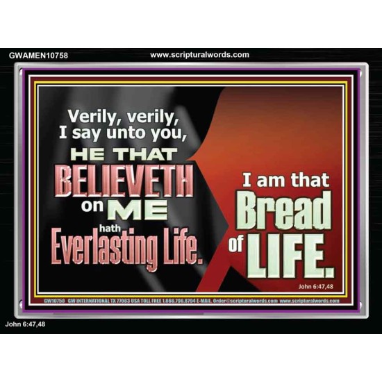 HE THAT BELIEVETH ON ME HATH EVERLASTING LIFE  Contemporary Christian Wall Art  GWAMEN10758  