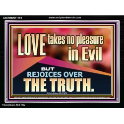 LOVE TAKES NO PLEASURE IN EVIL BUT REJOICES OVER THE TRUTH  Ultimate Inspirational Wall Art Acrylic Frame  GWAMEN11761  