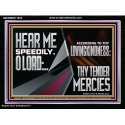 HEAR ME SPEEDILY O LORD ACCORDING TO THY LOVINGKINDNESS  Ultimate Inspirational Wall Art Acrylic Frame  GWAMEN11922  "33x25"