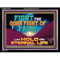 FIGHT THE GOOD FIGHT OF FAITH LAY HOLD ON ETERNAL LIFE  Sanctuary Wall Acrylic Frame  GWAMEN13083  