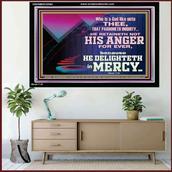 THE LORD DELIGHTETH IN MERCY  Contemporary Christian Wall Art Acrylic Frame  GWAMEN10564  