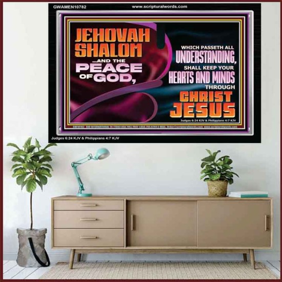 JEHOVAH SHALOM THE PEACE OF GOD KEEP YOUR HEARTS AND MINDS  Bible Verse Wall Art Acrylic Frame  GWAMEN10782  