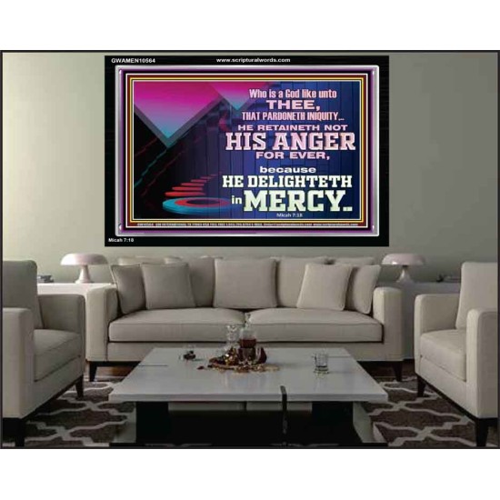 THE LORD DELIGHTETH IN MERCY  Contemporary Christian Wall Art Acrylic Frame  GWAMEN10564  