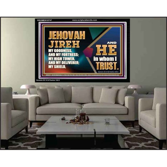 JEHOVAH JIREH OUR GOODNESS FORTRESS HIGH TOWER DELIVERER AND SHIELD  Scriptural Acrylic Frame Signs  GWAMEN10747  