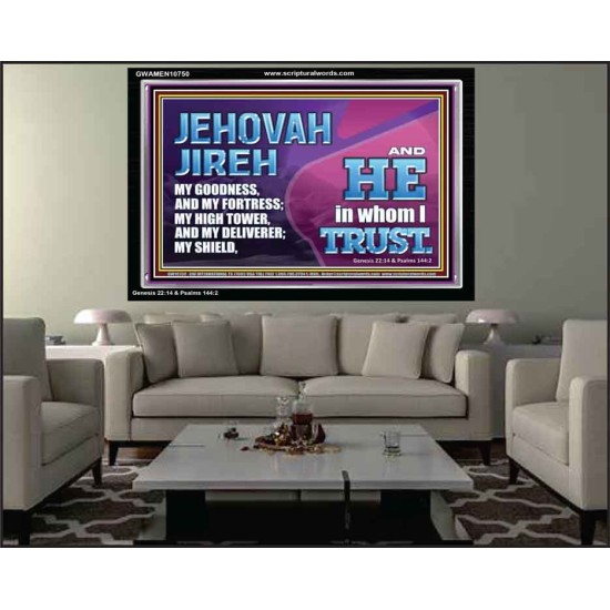 JEHOVAH JIREH OUR GOODNESS FORTRESS HIGH TOWER DELIVERER AND SHIELD  Encouraging Bible Verses Acrylic Frame  GWAMEN10750  