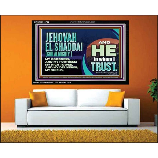 JEHOVAH EL SHADDAI GOD ALMIGHTY OUR GOODNESS FORTRESS HIGH TOWER DELIVERER AND SHIELD  Christian Quotes Acrylic Frame  GWAMEN10752  